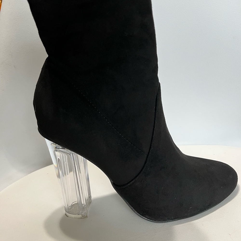 Fashion Nova Black Ankle Boots with Clear Heel